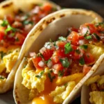 Delicious egg and cheese breakfast tacos served on a plate