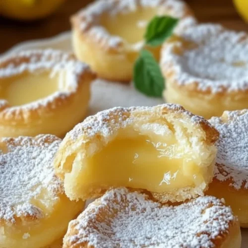 Baby Lemon Impossible Pies ready to be served on a colorful plate.