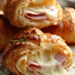 Delicious baked ham and cheese croissants fresh from the oven