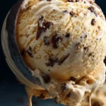 Bowl of rich homemade chocolate ice cream topped with chocolate shavings