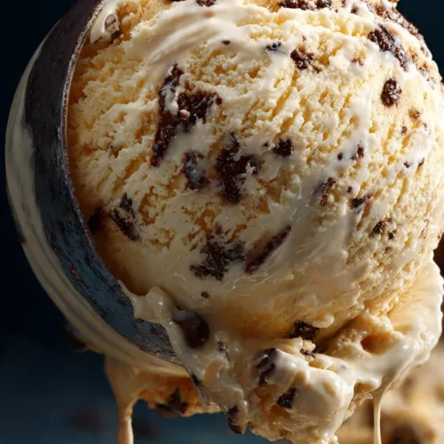 Bowl of rich homemade chocolate ice cream topped with chocolate shavings