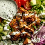 Delicious kebab bowl with fresh ingredients and savory meats