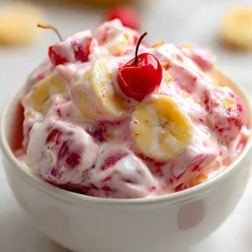 Colorful Better Than Sex Fruit Salad made with fresh fruits and topped with creamy dressing