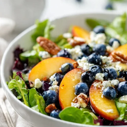 Blueberry Peach Feta Salad with fresh ingredients and vibrant colors