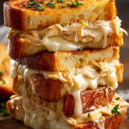 Cheesy Chicken Garlic Bread Sandwich with melted cheese and crispy garlic bread