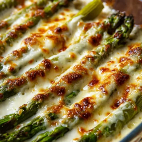 Cheesy roasted asparagus topped with melted cheese, a perfect side dish.