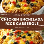 Delicious Chicken Enchilada Rice Casserole topped with cheese and fresh herbs