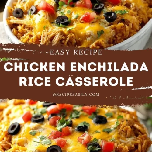 Delicious Chicken Enchilada Rice Casserole topped with cheese and fresh herbs