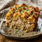 Delicious chicken stuffing casserole dish prepared for meal prep