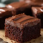 Delicious chocolate cake-like brownies served on a plate