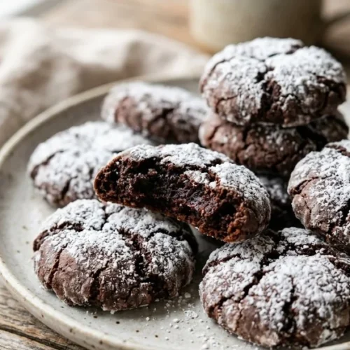 Delicious homemade Chocolate Crinkle Cookies dusted with powdered sugar