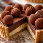 Chocolate Espresso Mascarpone Tart topped with cocoa and coffee beans