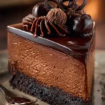 Delicious Chocolate Fudge Truffle Cheesecake topped with chocolate curls