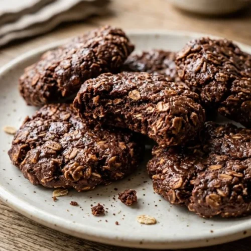 Delicious chocolate no bake cookies displayed on a plate