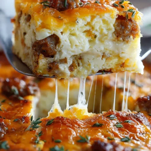 Delicious classic breakfast hashbrown casserole with eggs and cheese