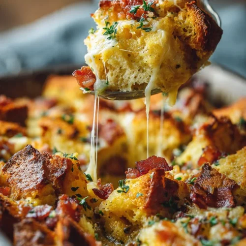 Delicious Crack Breakfast Casserole served on a plate with fresh herbs