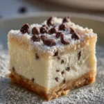 Delicious creamy cannoli cheesecake bars stacked on a plate