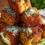 Plate of crispy baked sweet potato bites topped with herbs.