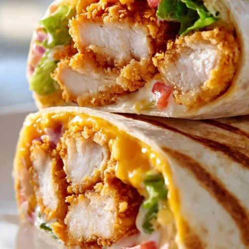 Crispy Chicken Bacon Ranch Wrap with lettuce and ranch dressing