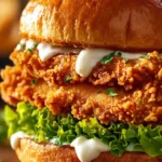 Delicious crispy chicken sandwich with fresh toppings and sauce
