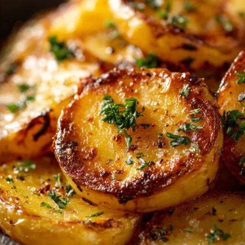 Crispy sliced potatoes baked in the oven, golden and delicious