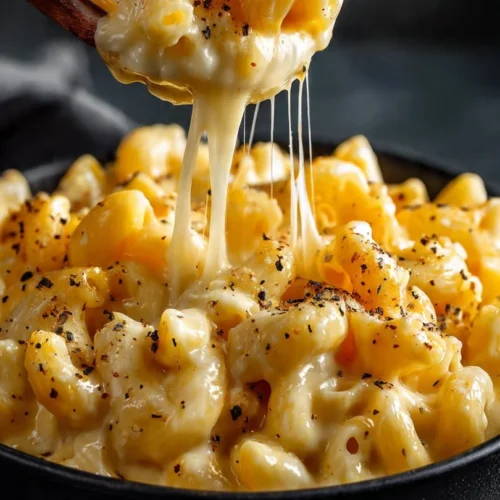 Delicious crockpot macaroni and cheese served in a bowl with a sprinkle of parsley.