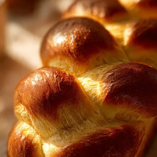 Delicious homemade Easter Bread with colorful egg decorations.