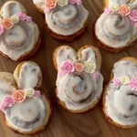 Easter Bunny cinnamon rolls decorated for a festive holiday breakfast