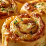 Easter Ham and Cheddar Pinwheels arranged on a platter for a festive meal.