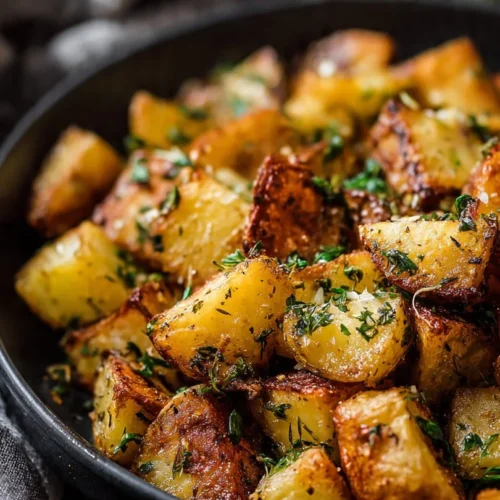 Plate of easy breakfast potatoes seasoned and cooked to perfection
