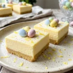 Delicious Easy Easter Egg Lemon Cheesecake Bars with a zesty twist on a white plate