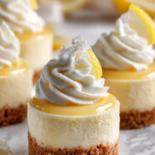 Delicious easy mini lemon cheesecakes served on a decorative plate