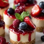 Easy no bake cheesecake bites served on a platter with fresh berries