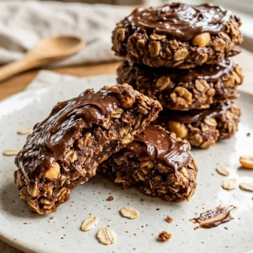 A plate of easy no-bake chocolate peanut butter cookies.