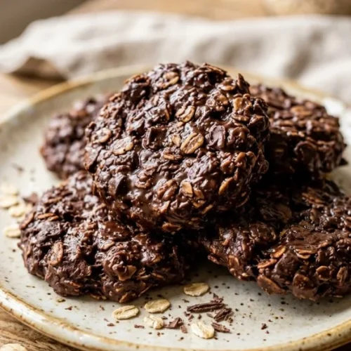 Plate of delicious easy no-bake cookies ready to enjoy.