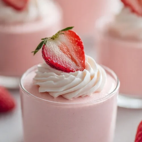 Easy strawberry jello dessert with Greek yogurt in a bowl