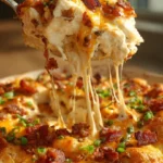 Festive Crack Chicken Casserole topped with crispy bacon and herbs