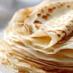 Homemade gluten free crepes served with fresh fruit and syrup