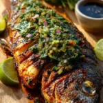 Delicious grilled bar topped with tangy Thai sauce