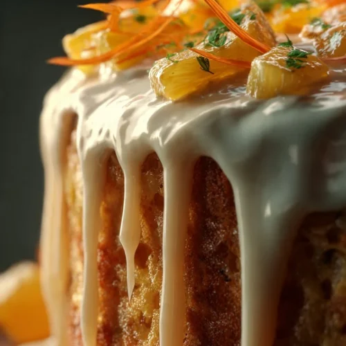 Delicious slice of Hawaiian Carrot Pineapple Cake topped with cream cheese frosting.