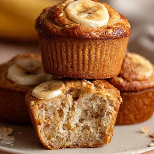 Healthy Greek yogurt banana muffins fresh out of the oven