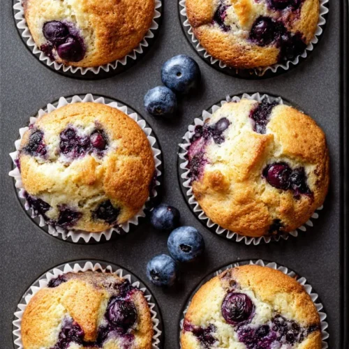 Hearty blueberry protein muffins fresh out of the oven.