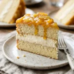 Heaven on Earth Cake topped with fluffy whipped cream and colorful fruit.
