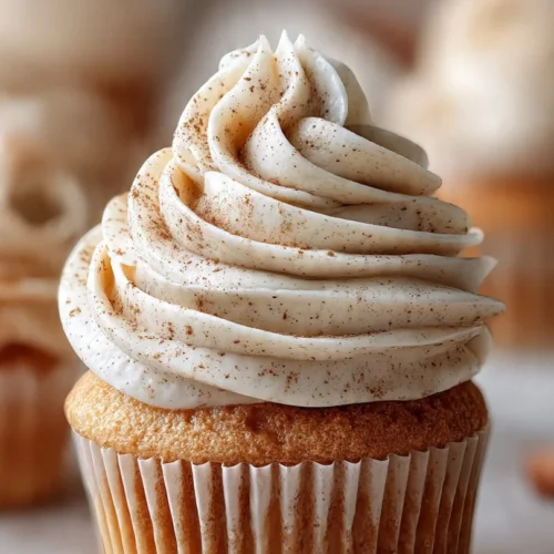 Irresistible apple pie cupcakes topped with cinnamon and whipped cream