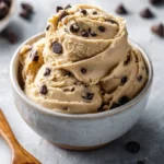 Bowl of irresistible Greek yogurt cookie dough with chocolate chips