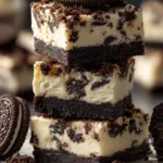 Delicious Oreo Cheesecake Bars topped with crushed Oreos and a creamy layer