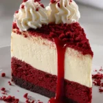 Slice of Knock You Naked Red Velvet Cheesecake with cream cheese frosting