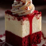 Knock You Naked Red Velvet Cheesecake with cream cheese frosting and chocolate layers