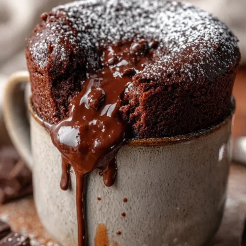 Delicious microwave brownie mug topped with chocolate and whipped cream