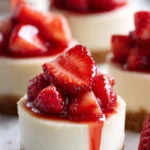 Mini cheesecake cups topped with fruit and ready to serve.